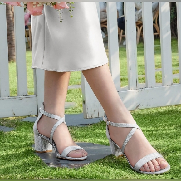 Ankis Silver Strappy Block Heel Sandals #456 - Picture 7 of 11